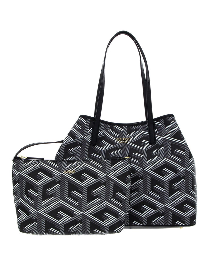 GUESS Damen Vikky Large Tote Bag Schwarzes Logo, Schwarzes Logo