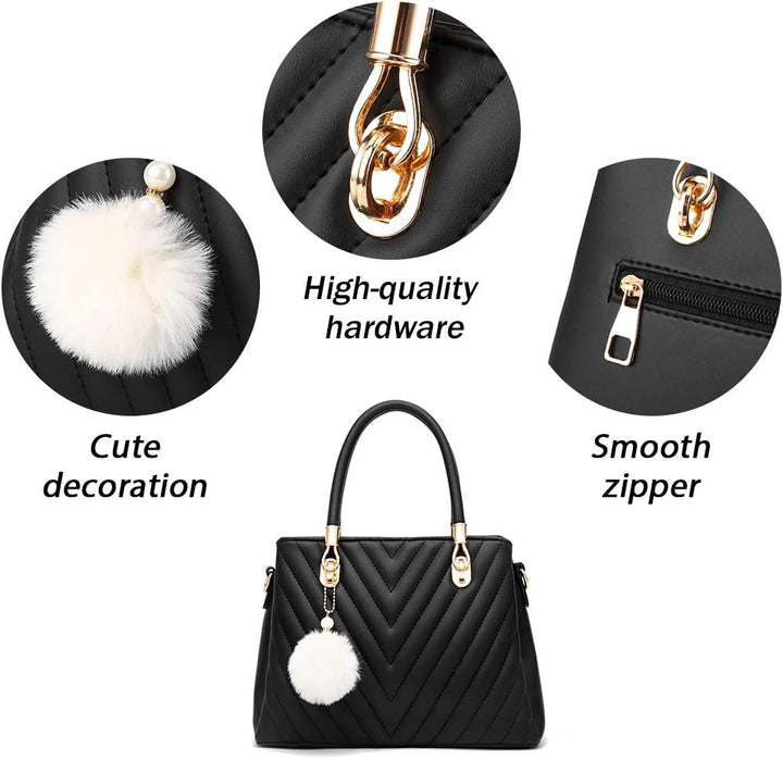 Womens Fashion Leather Handbags Quilted Purses Top-handle Totes Satchel Bag for Ladies Shoulder Bag