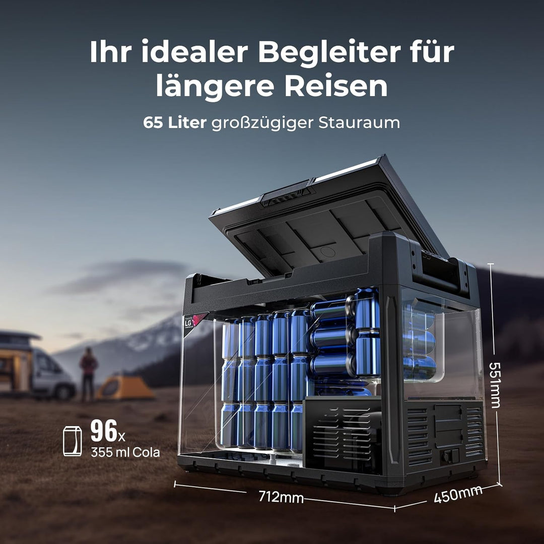 BougeRV Rocky2 65L Auto Kühlbox 12V 230V mit 5,7cc Kompressor Kühlbox Dual Zone mit Gefrierfach APP-