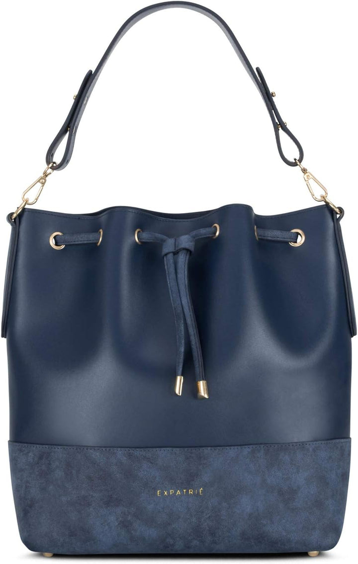Expatrié Handtasche Damen Blau SARAH Bucket Bag Umhängetasche aus veganem PU-Leder für Shopping, Bür