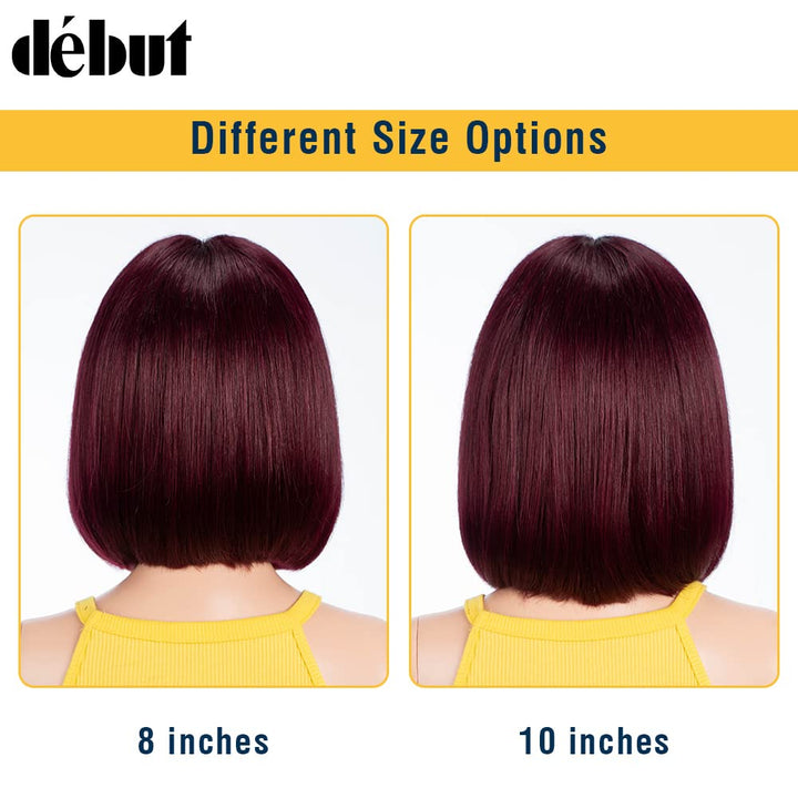 DÉBUT Glatte Bob Perücke, Echthaar, T-Teil, Spitzenfront, Bob-Perücke, vorgezupft, mit Babyhaar, 150
