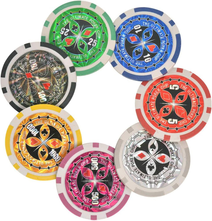 Kombiniertes Poker/Blackjack Set mit 600 Laserchips Pokerset Aluminiumkoffer Mehrfarbig 38 x 36 x 15