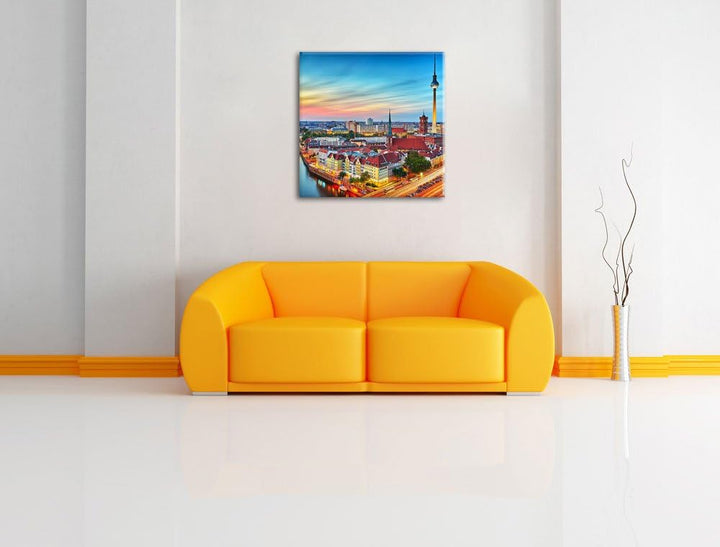 Berlin City Panorama, Format: 70x70 auf Leinwand, XXL riesige Bilder fertig gerahmt mit Keilrahmen,