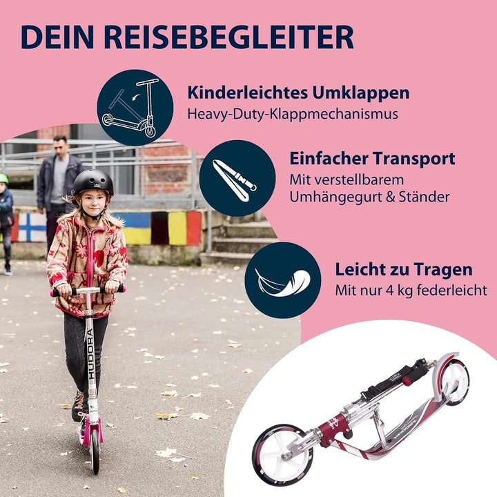 HUDORA BigWheel 205 Scooter - Stabiler Aluminium-Roller - Höhenjustierbarer &amp; zusammenklappbarer Cit