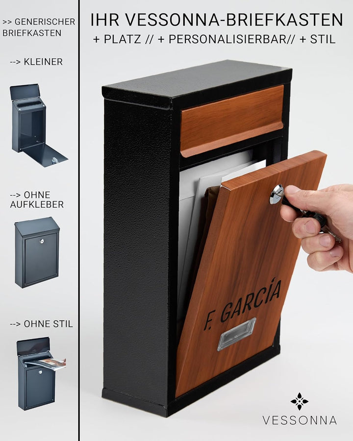 Briefkasten klein personalisiert mit Hausnummer | Verzinkter Stahl in Vintage Holzoptik, wetterfest
