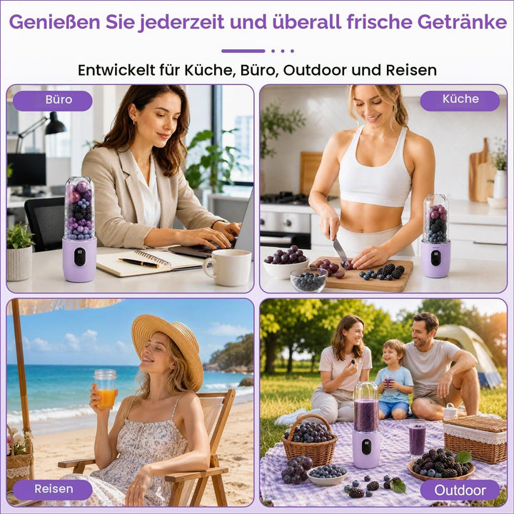 Tragbarer Mixer Smoothie Maker, 500 ml Mixer Smoothie Maker to Go mit Digitalanzeige, 16-Blatt MIXER