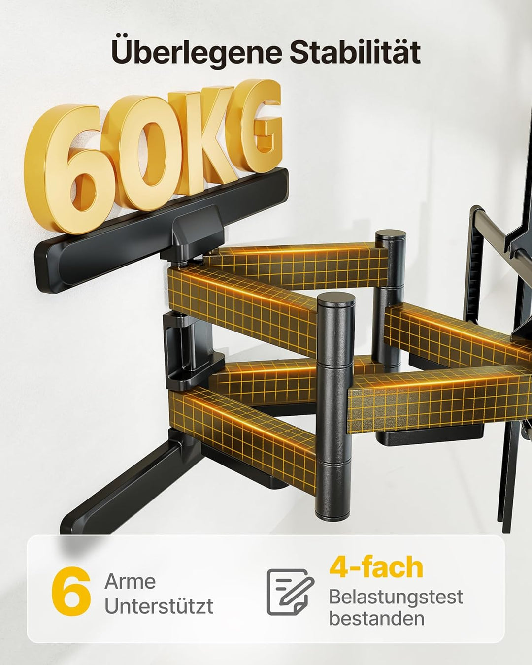 monTEK TV Wandhalterung Schwenkbar für 43-100 Zoll Fernseher bis 60 kg, vollbewegliche Wandhalterung