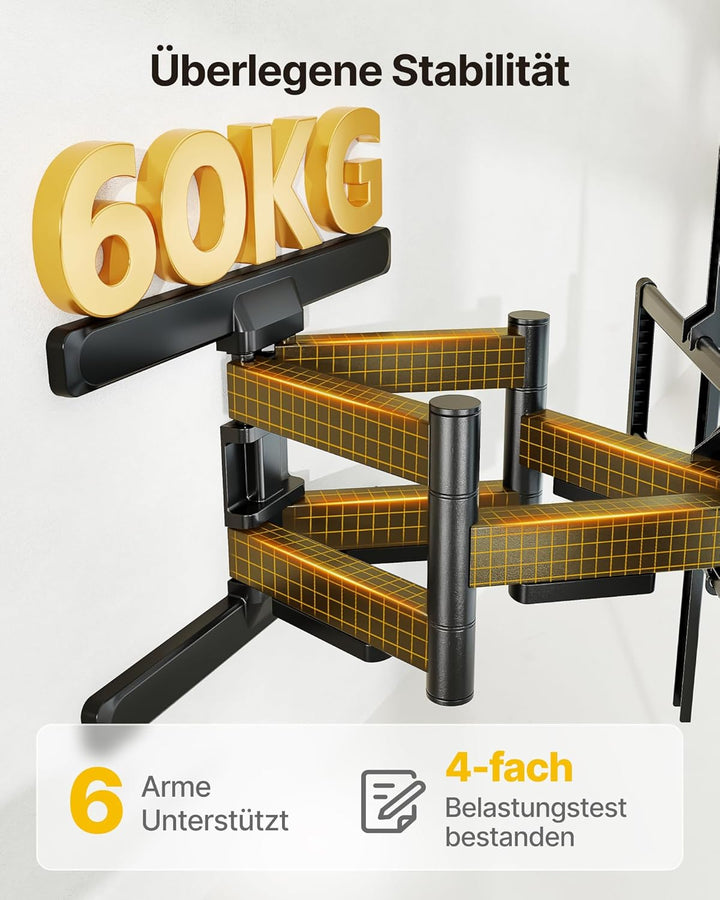 monTEK TV Wandhalterung Schwenkbar für 43-100 Zoll Fernseher bis 60 kg, vollbewegliche Wandhalterung