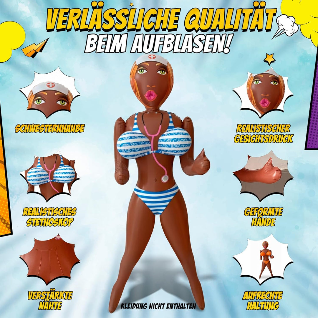 Aufblasbare Gummipuppe für Männer – Lustige Puppe Frau lebensgross 150 cm – JGA Männer Zubehör & Sch