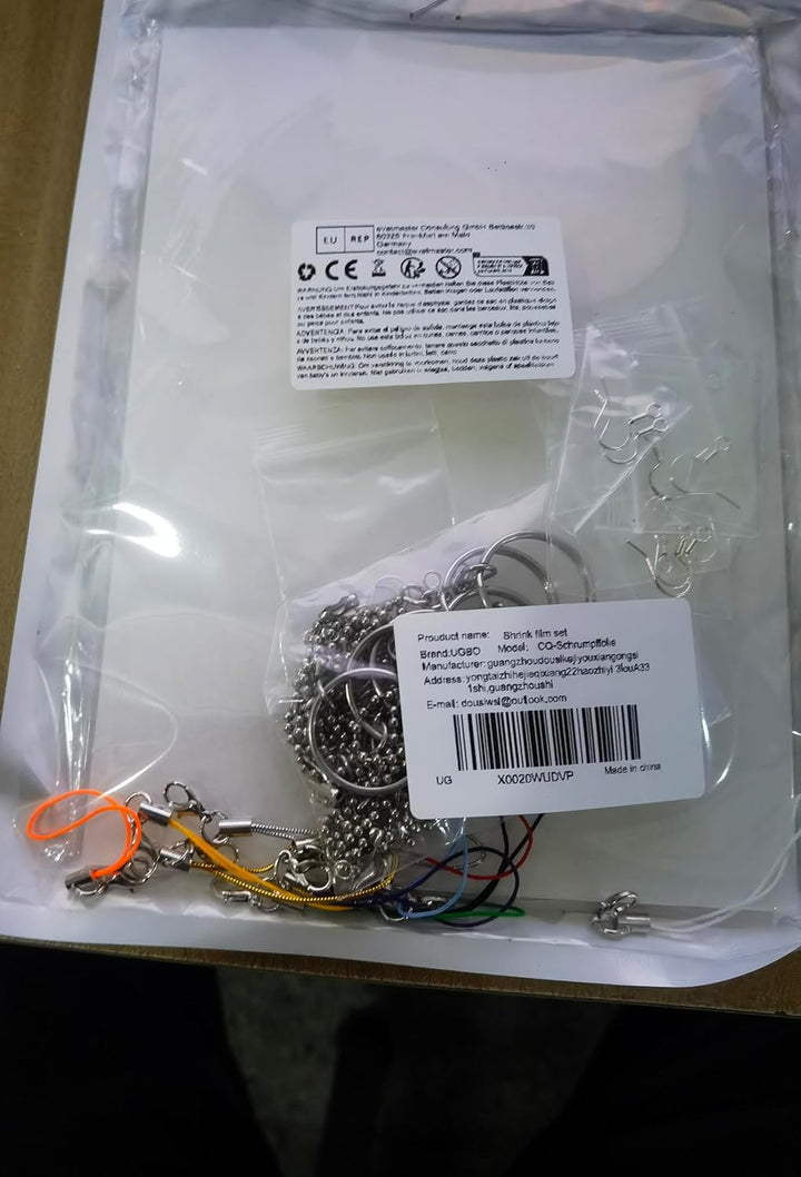 UGBO Schrumpffolie Set Schlüsselanhänger zum Basteln Shrink Plastic 170 Stück Schrumpffolien Bedruck