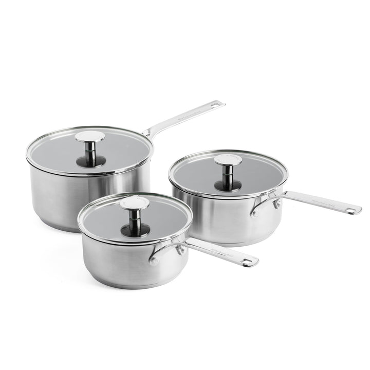 KitchenAid Stainless Steel Stielkasserollen-Set (16cm, 18cm & 20cm), PFAS-freie keramische Antihaftb
