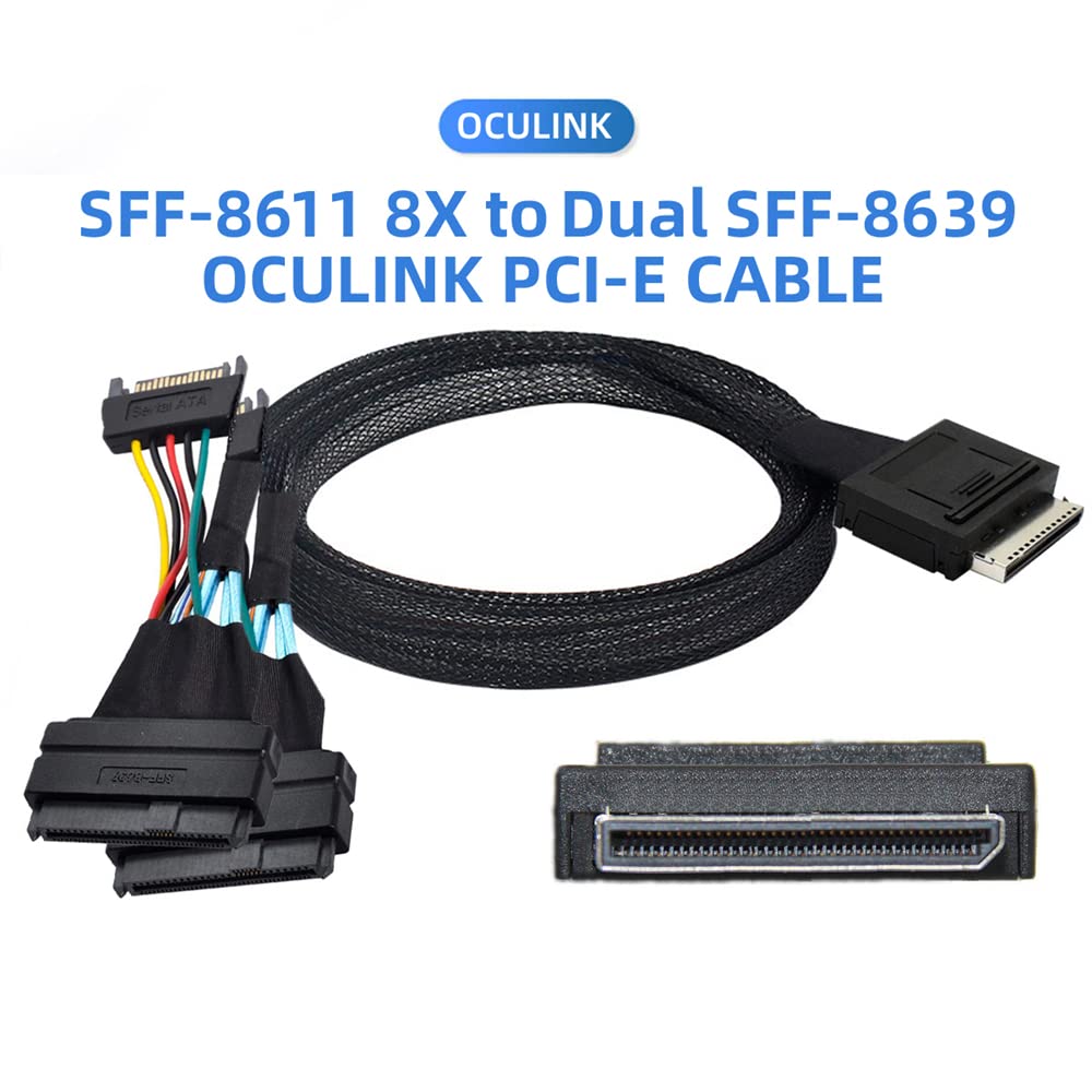 cablecc 50cm OCuLink PCIe PCI-Express SFF-8611 8X 8-Lane auf Dual SFF-8639 U.2 4X SSD Daten Aktives