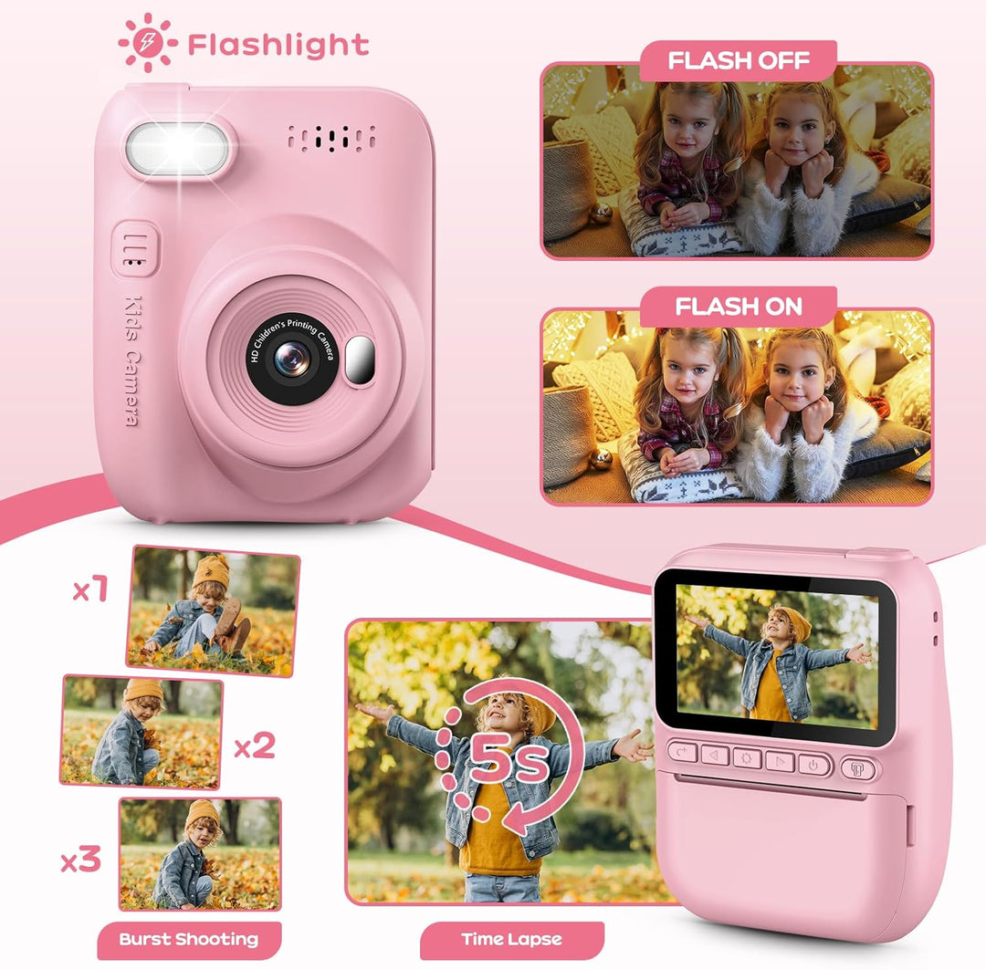 GREENKINDER Sofortbildkamera Kinder,14MP 3.0 Zoll Bildschirm Kinderkamera Sofortbildkamera mit 32G K