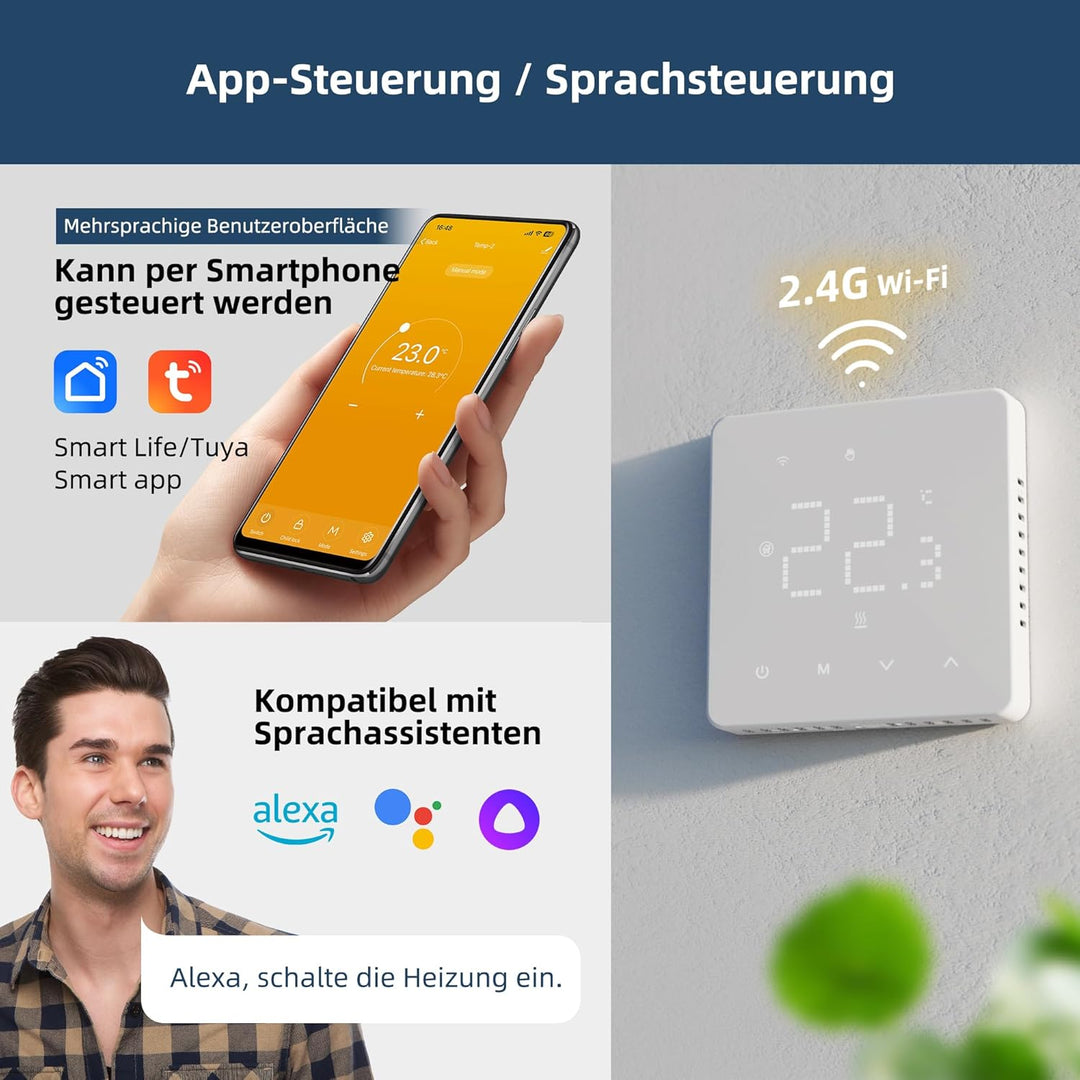 Beok Thermostat Fussbodenheizung Wasser, Raumthermostat Fussbodenheizung WiFi Digital, Tägliche Prog