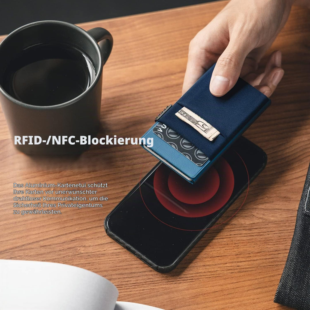 VULKIT Kreditkartenetui mit EDC-Fächern und Ausweisfenster, RFID-blockierende Pop Up Karten Geldbörs