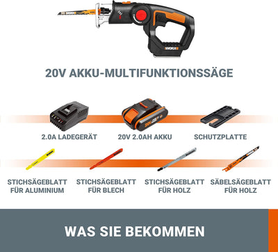 Worx WX550 Axis Akku-Multisäge – Profi Pendelhub-Stich- und Säbelsäge – Ideale 2 in 1 Säge für Holz,