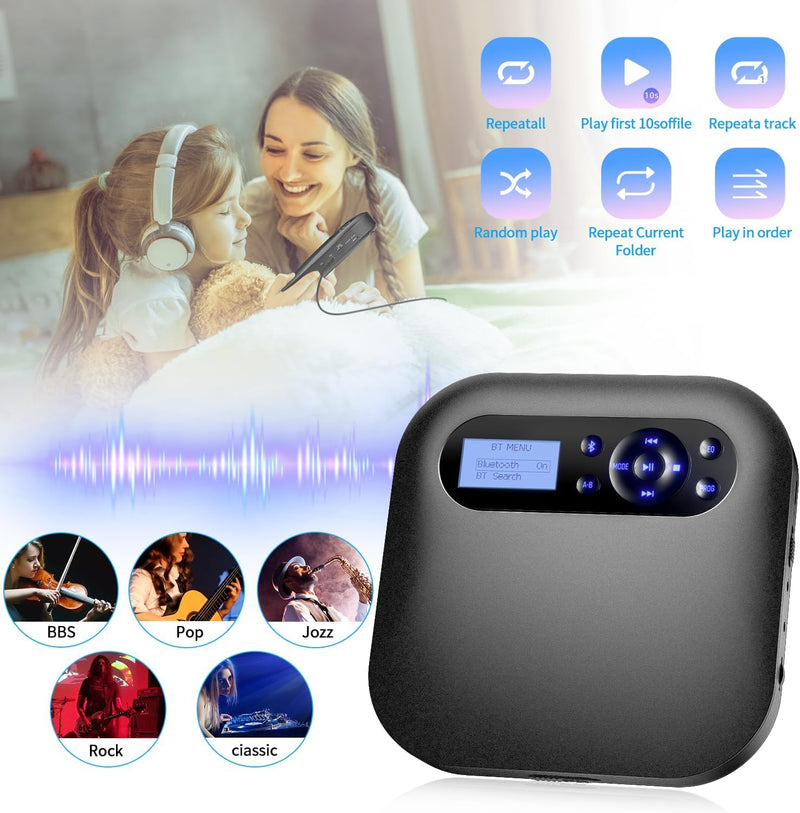 CD Player tragbar, DESOBRY Bluetooth CD Player mit Lautsprechern, wiederaufladbarer Discman für Auto