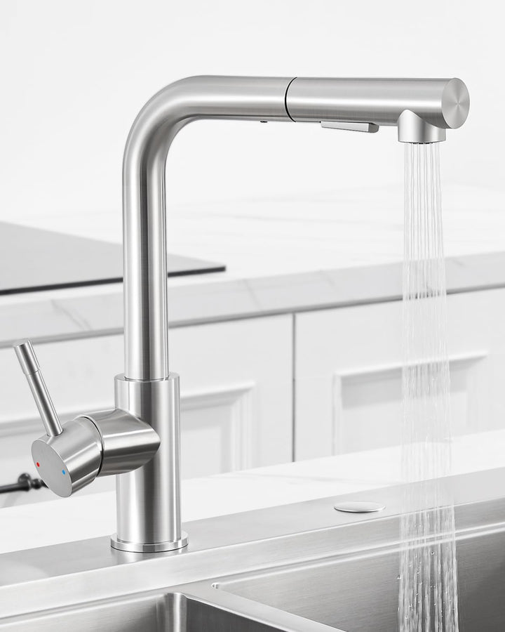 Wasserhahn Küche Ausziehbar, Hochdruck Küchenarmatur mit Brause | Zwei Wasserstrahlarten, 360° Drehu
