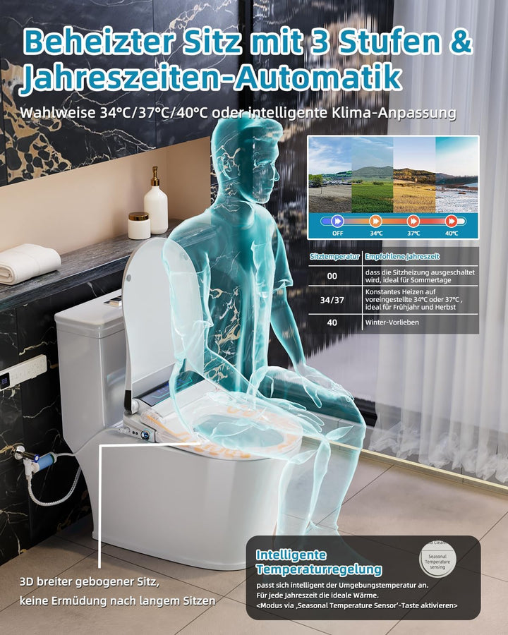 Smart Toilettensitz Bidet mit Düse, Japanische Toilette Sitz Beheizbare Klobrille, Dusch WC mit Auto