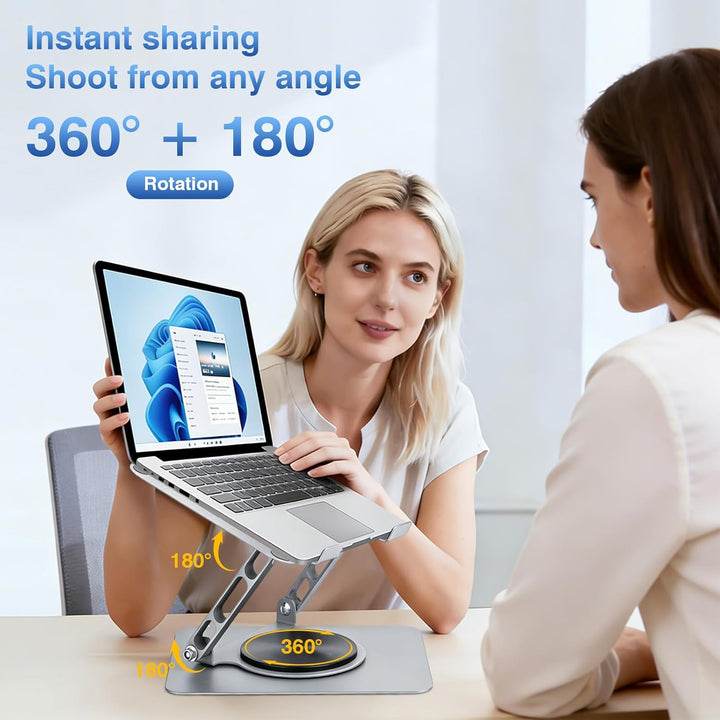 Laptop Ständer mit Lüfter, Ergonomisch Verstellbarer Belüfteter Notebook Halterung mit 360°-Drehung,