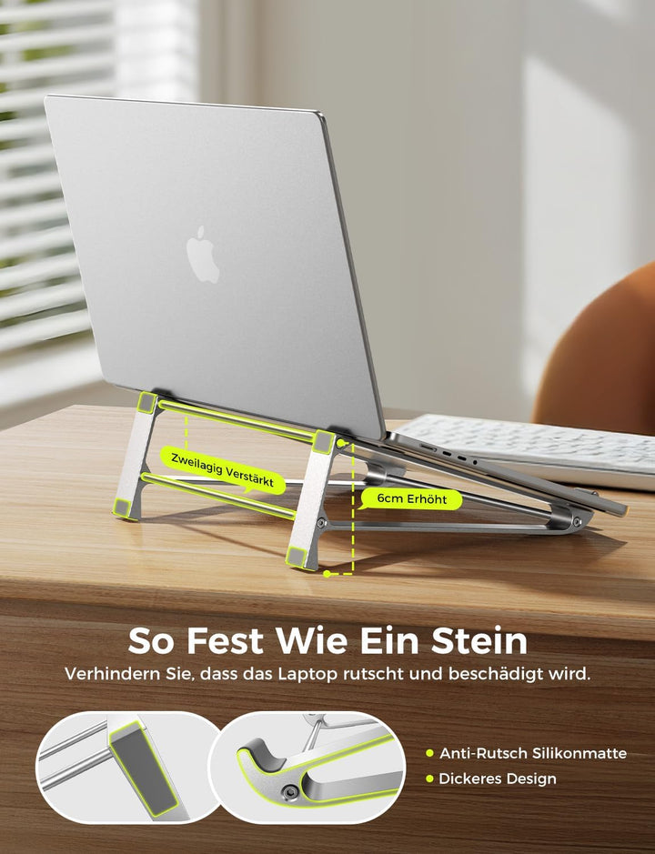 MAGIC JOHN Vertikaler Laptop Ständer & Aufbewahrungshalter–Tragbarer Aluminium Ständer mit Silikonpo