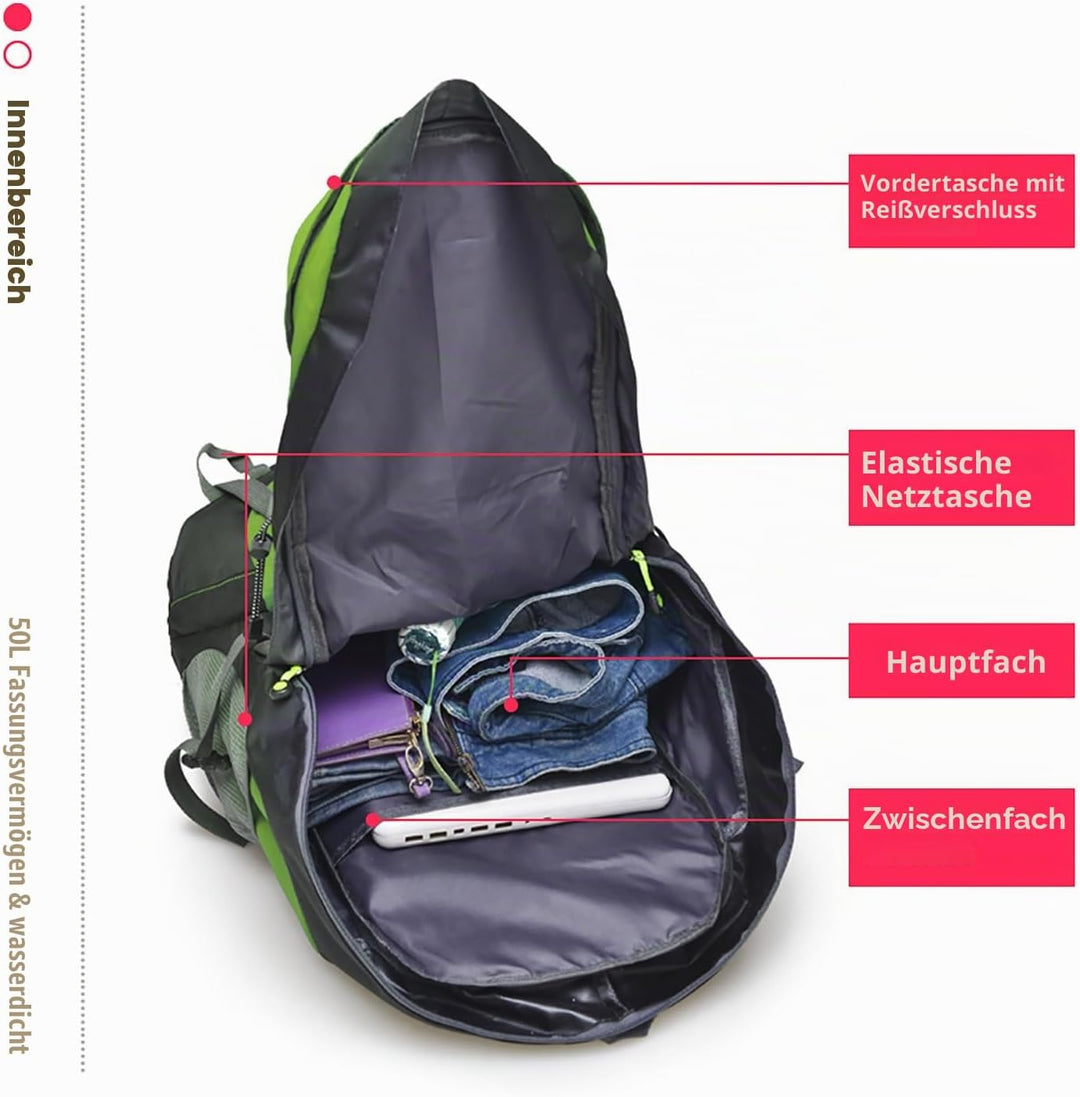 Bseash 50L Leichter wasserfester Wanderrucksack, Outdoor Sport Tagesrucksack Multifunktions Reisetas