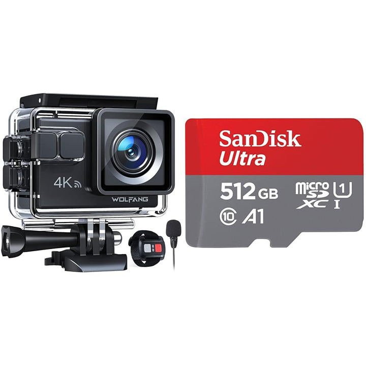 WOLFANG GA100 Action Cam 4K 20MP Unterwasserkamera & SanDisk Ultra Android microSDXC UHS-I Speicherk
