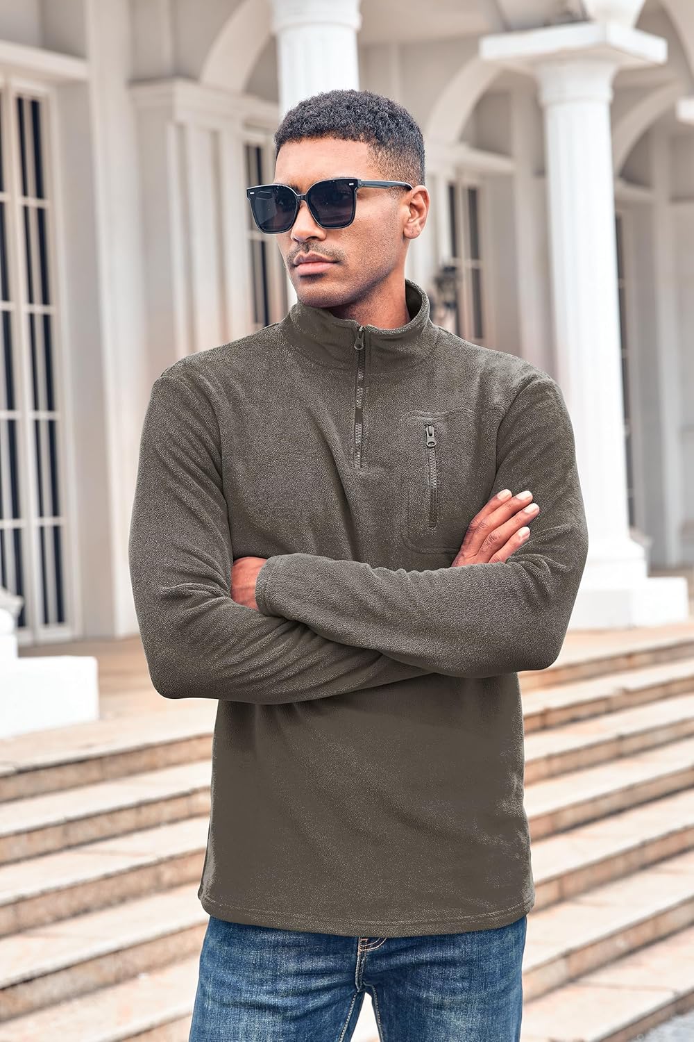 Beotyshow Herren Quarter Zip Fleece Pullover Langarm Sweatshirt Outdoor Taktisch Weich Warm Polar Fl