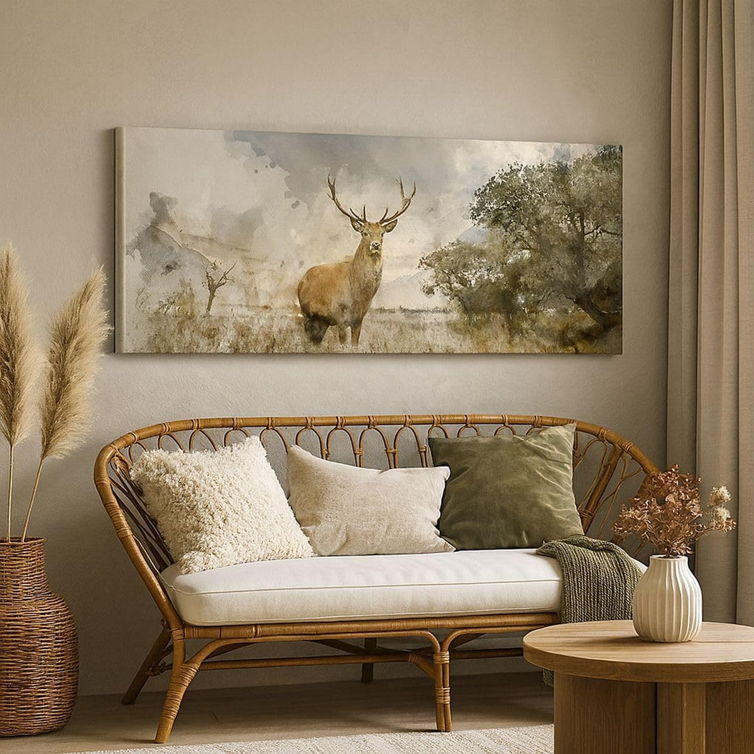 Panorama Bilder auf Leinwand 100x40cm Leinwandbild mit Rahmen rotwild natur Gross Wanddeko Bild Schl