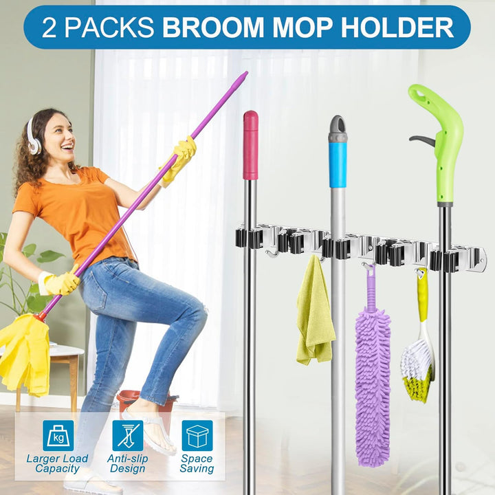 ibell 2 Stück Besenhalterung Wand, 10 Halter + 8 Haken Gerätehalter Edelstahl Selbstklebend, Garteng