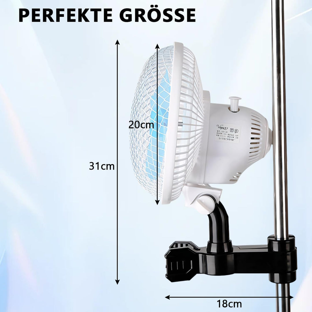 Grow Clip-Ventilator für Growzelt-Stangenmontage, Umluftventilator leise für Zelt, 32 dBA, Grow Vent
