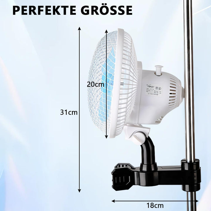 Grow Clip-Ventilator für Growzelt-Stangenmontage, Umluftventilator leise für Zelt, 32 dBA, Grow Vent