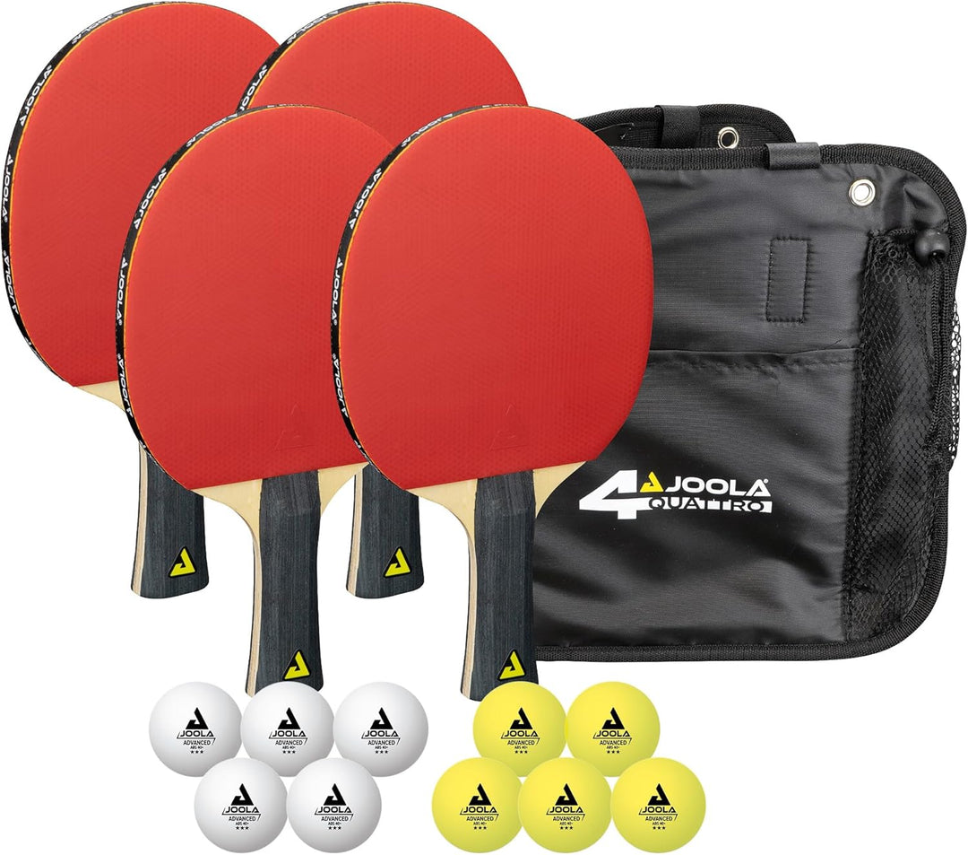 JOOLA Tischtennis-Set Family, Tischtennis-Set mit 4 Tischtennisschlägern, Tischtennisbällen und Trag