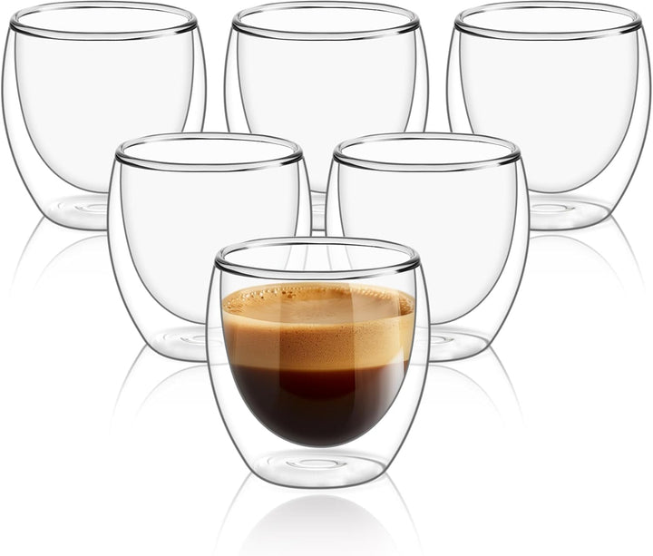 Doppelwandiges Thermoglas Espresso, Espressotassen Glas, 6er-Set Doppelwandige Thermo-Gläser, 80 Ml
