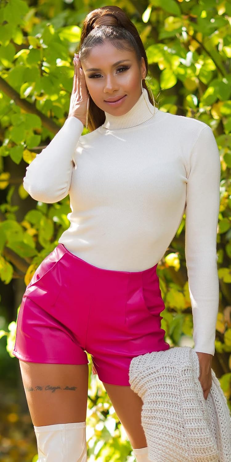 Koucla Kunstleder High Waist Shorts XL Rosa, XL Rosa
