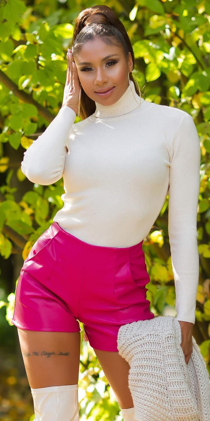 Koucla Kunstleder High Waist Shorts XL Rosa, XL Rosa