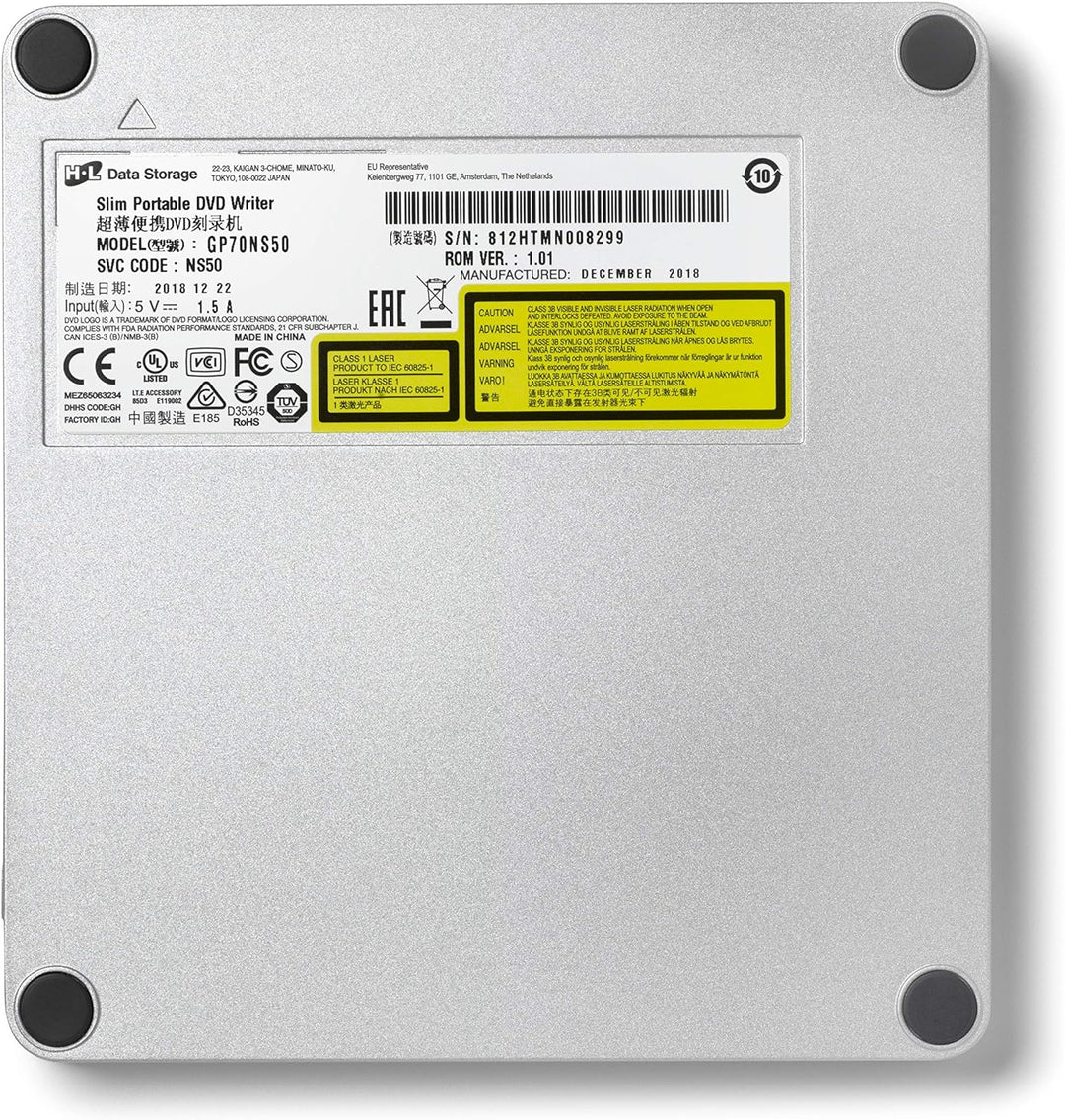 Hitachi-LG GP70 External DVD Drive, Slim Portable DVD Player/Writer for Laptop, Desktop PC, USB 2.0,