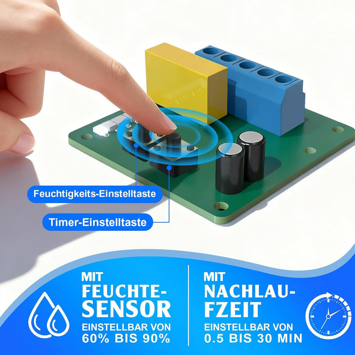 Ø150mm Badlüfter mit Feuchtigkeitssensor &amp; Nachlauf [18W - IPX4 - 35db] Leiser Abluftventilator mit