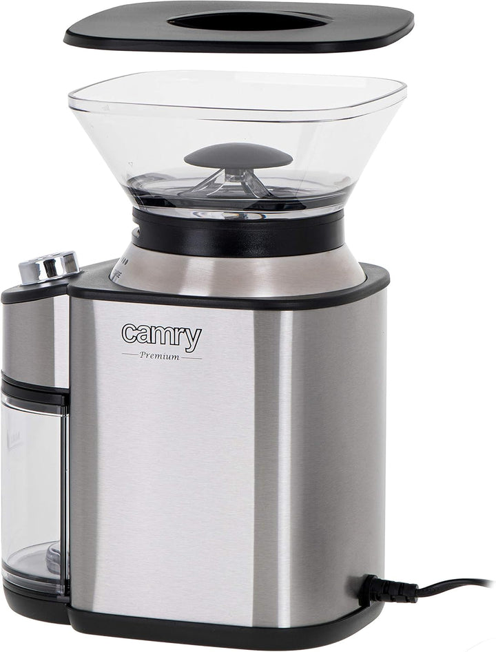 Adler CAMRY CR 4443 Kaffeemühle mit Kegelmahlwerk, 200W, Gehäuse aus Edelstahl, 16 Mahlgrade, Volume