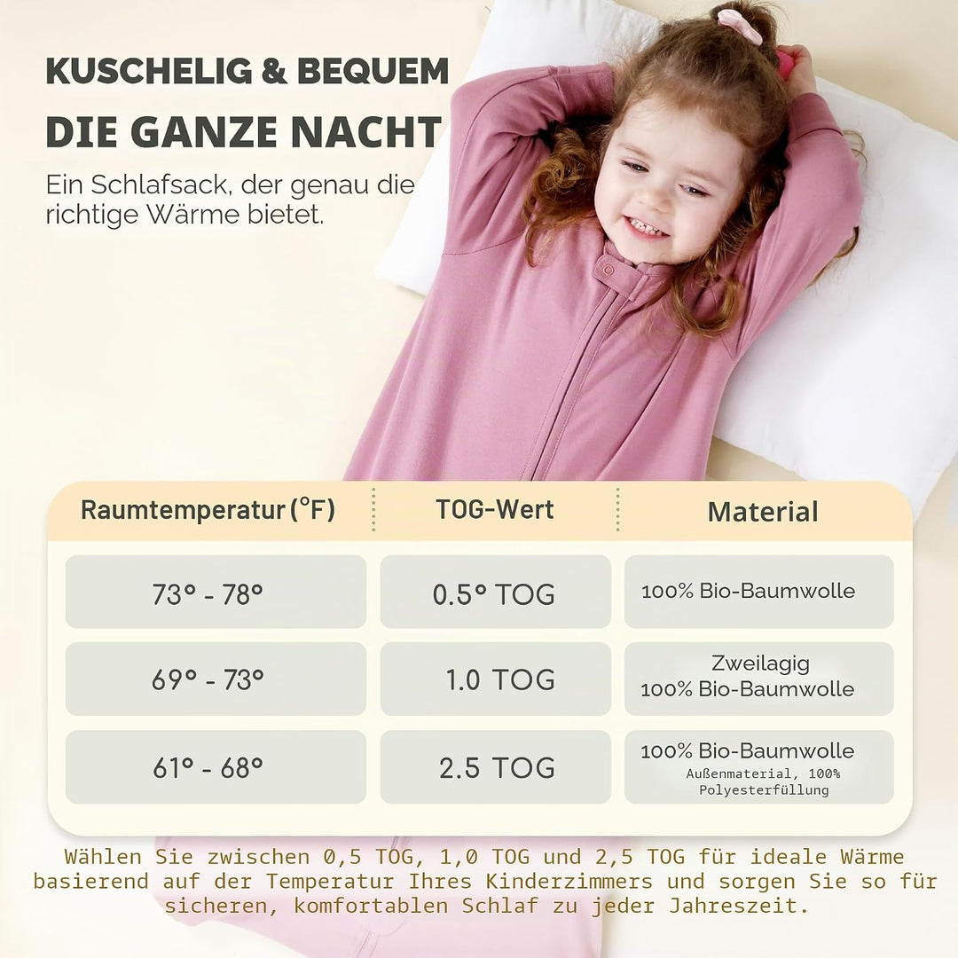 Mama Cheetah Baby Schlafsack mit Ärmeln, 0.5 TOG Bio-Baumwolle Wearable Blanket und Zwei-Wege-Reissv