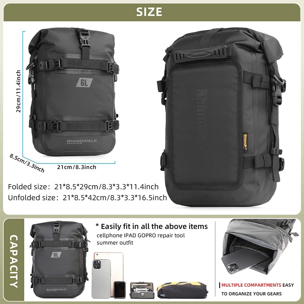Rhinowalk Multifunktionale Motorradtasche Hecktasche Motorradgepäck 6L Motorrad Rahmentasche Sattelt
