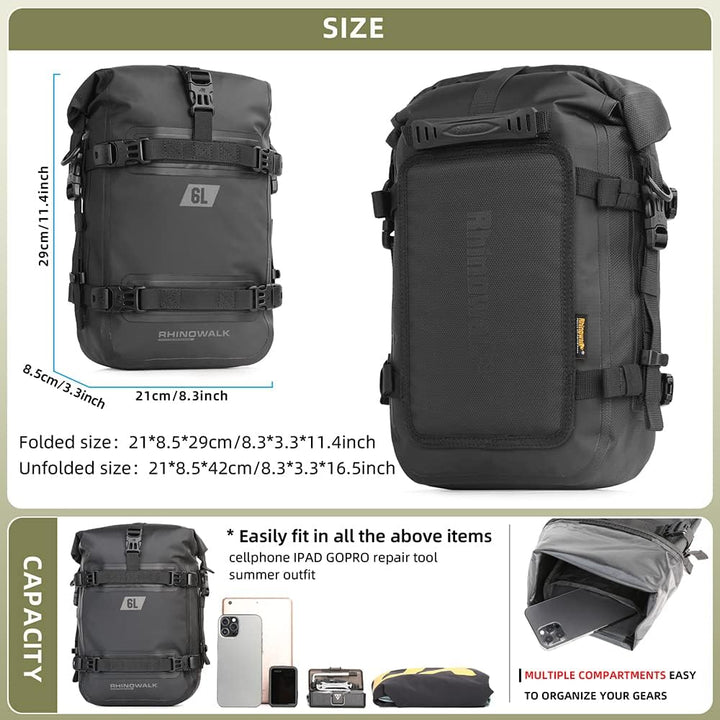 Rhinowalk Multifunktionale Motorradtasche Hecktasche Motorradgepäck 6L Motorrad Rahmentasche Sattelt
