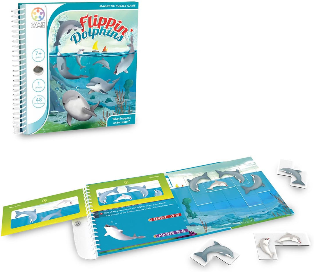 SmartGames - Flippin' Dolphins, Magnetic Puzzle Game with 48 Challenges, 7+ Years