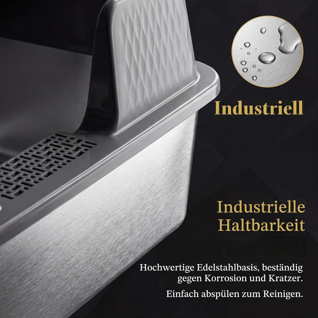 Suhaco Edelstahl Katzenklo mit Deckel Matte und Schaufel für katzentoilette Hohe Seiten XL Leicht Zu