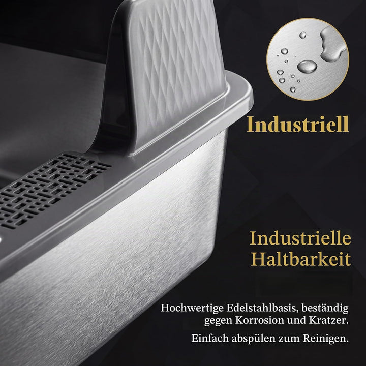 Suhaco Edelstahl Katzenklo mit Deckel Matte und Schaufel für katzentoilette Hohe Seiten XL Leicht Zu