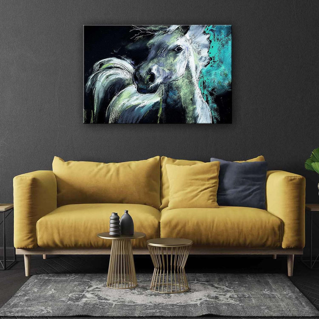 Startonight Bilder Weisse Aquamarine Pferd, Leinwandbilder Moderne Kunst, Tiere Wanddeko Kunstdrucke