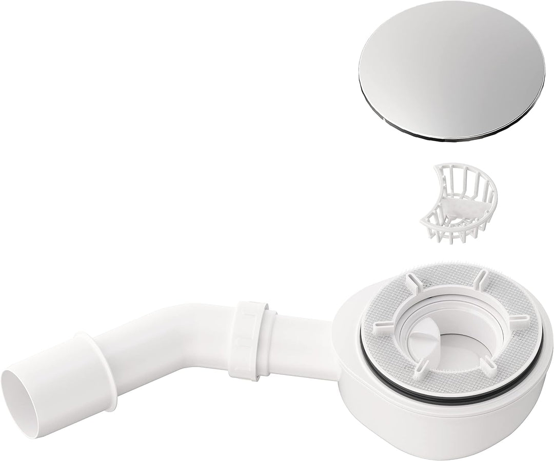 Aquabad Ablaufgarnitur Set für Duschwanne extraflach A9.200 in Chrom Abdeckung 90mm Gratis Haarfänge