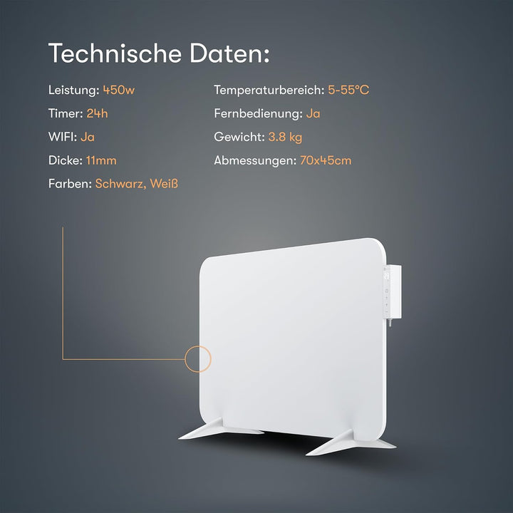 BR Bringer Metall Infrarotheizung 450 Watt mit Smart Thermostat und Fernbedienung, WIFI und App - al