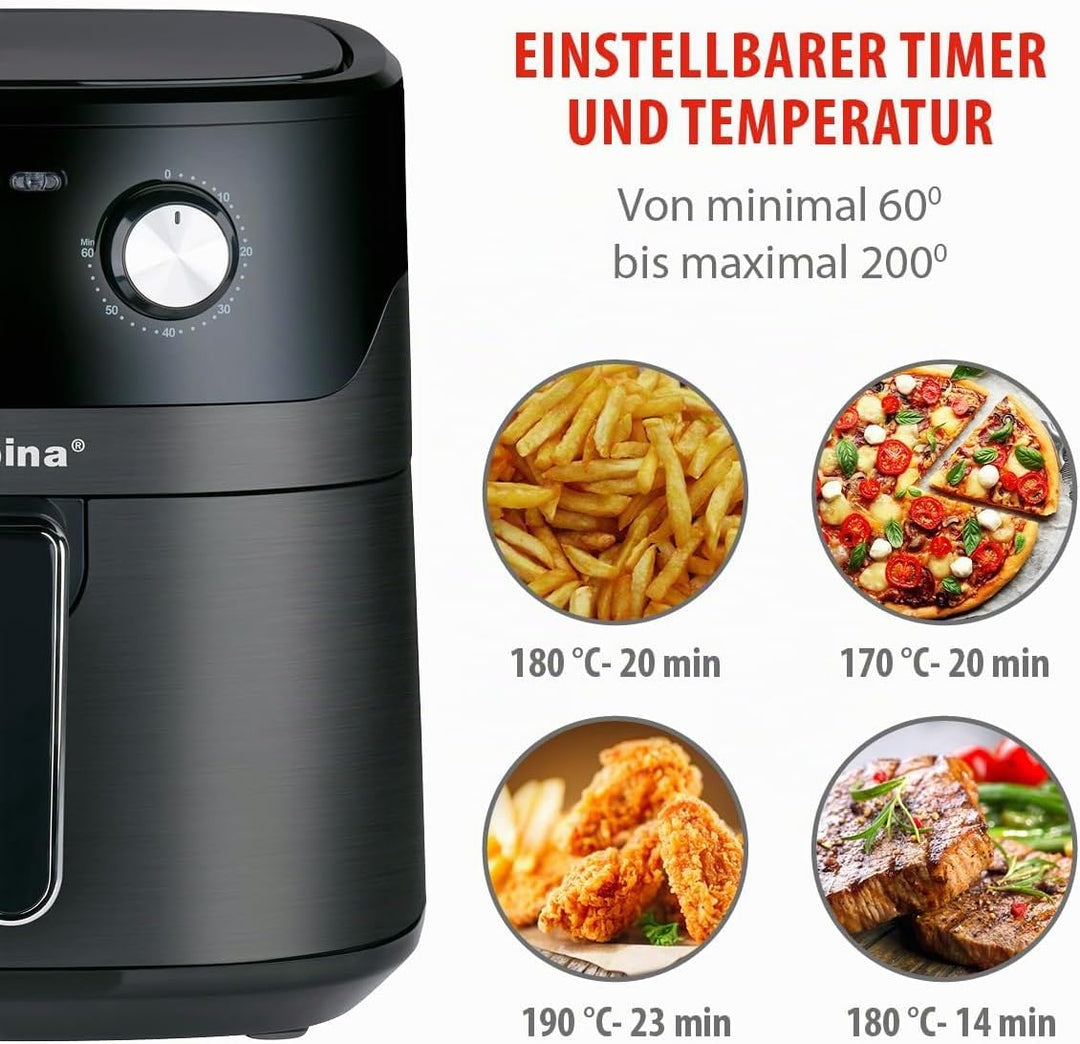 alpina Heissluftfritteuse 6L - Airfryer für 4 bis 6 Personen - Heissluftfritteuse mit Einstellbarer