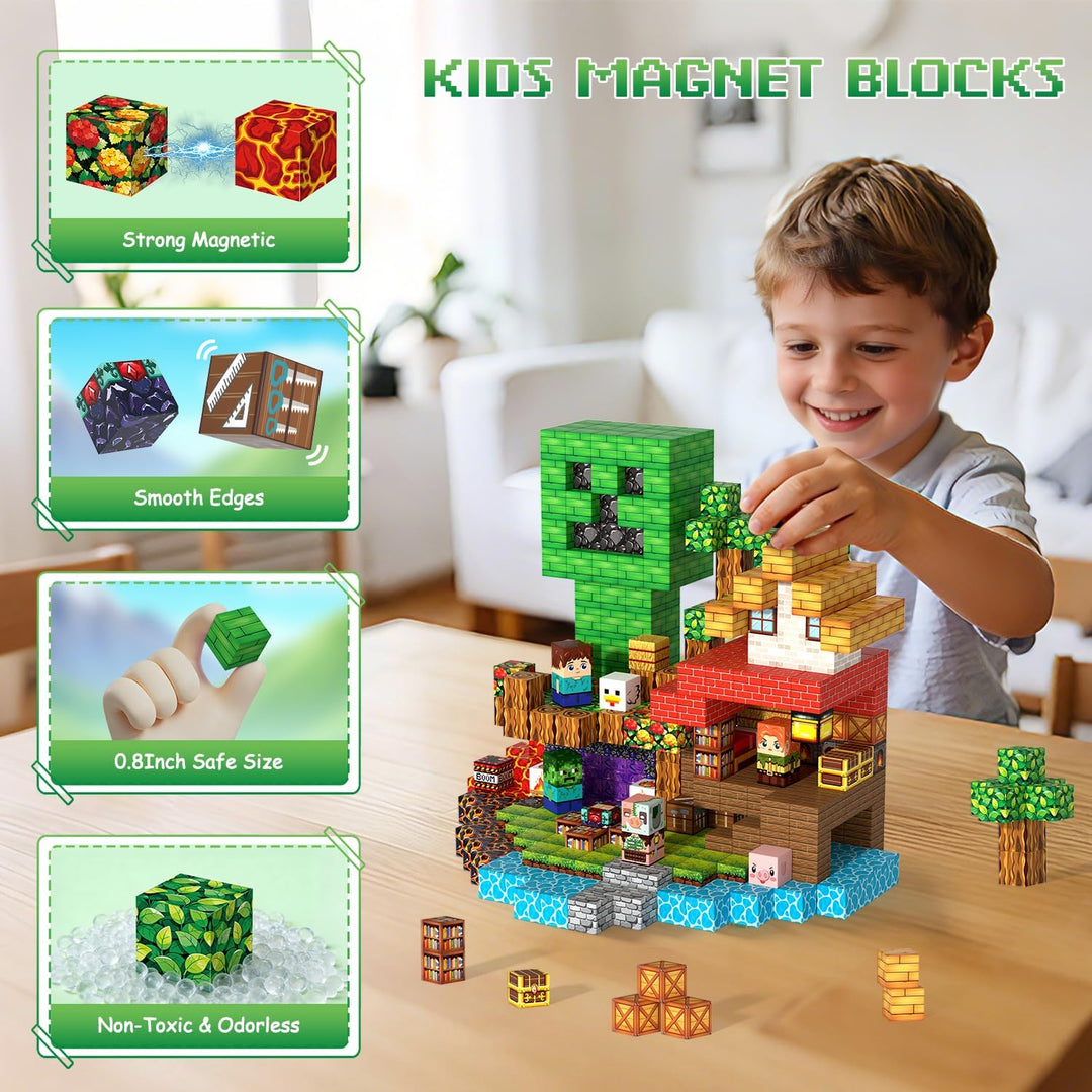 Magnetische Bausteine 200 PCS, Magnetic Building Blocks ab 3 Jahre | Waldthema, Spielzeug ab 3 Jahre